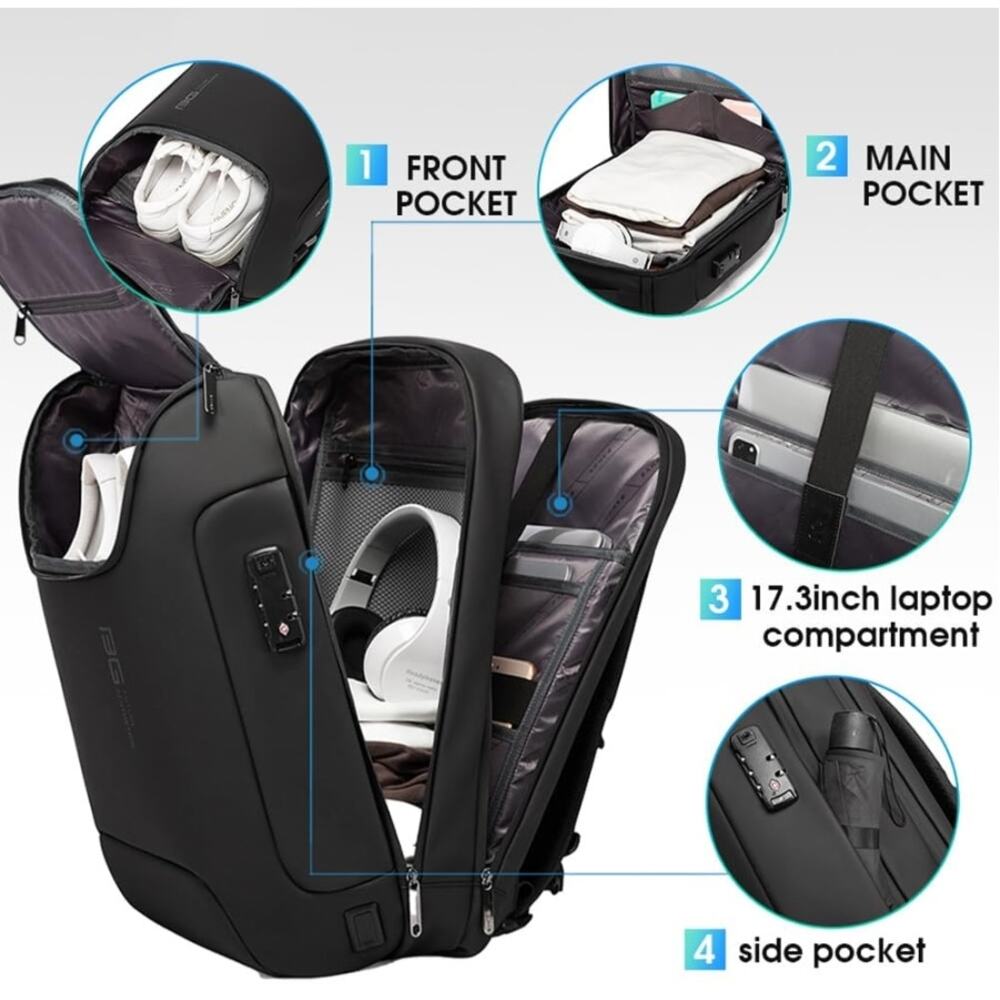 BANGE Anti-Theft Waterproof Laptop Backpack USB 3.0 17.3" Travel Bag NEW - Picture 7 of 11